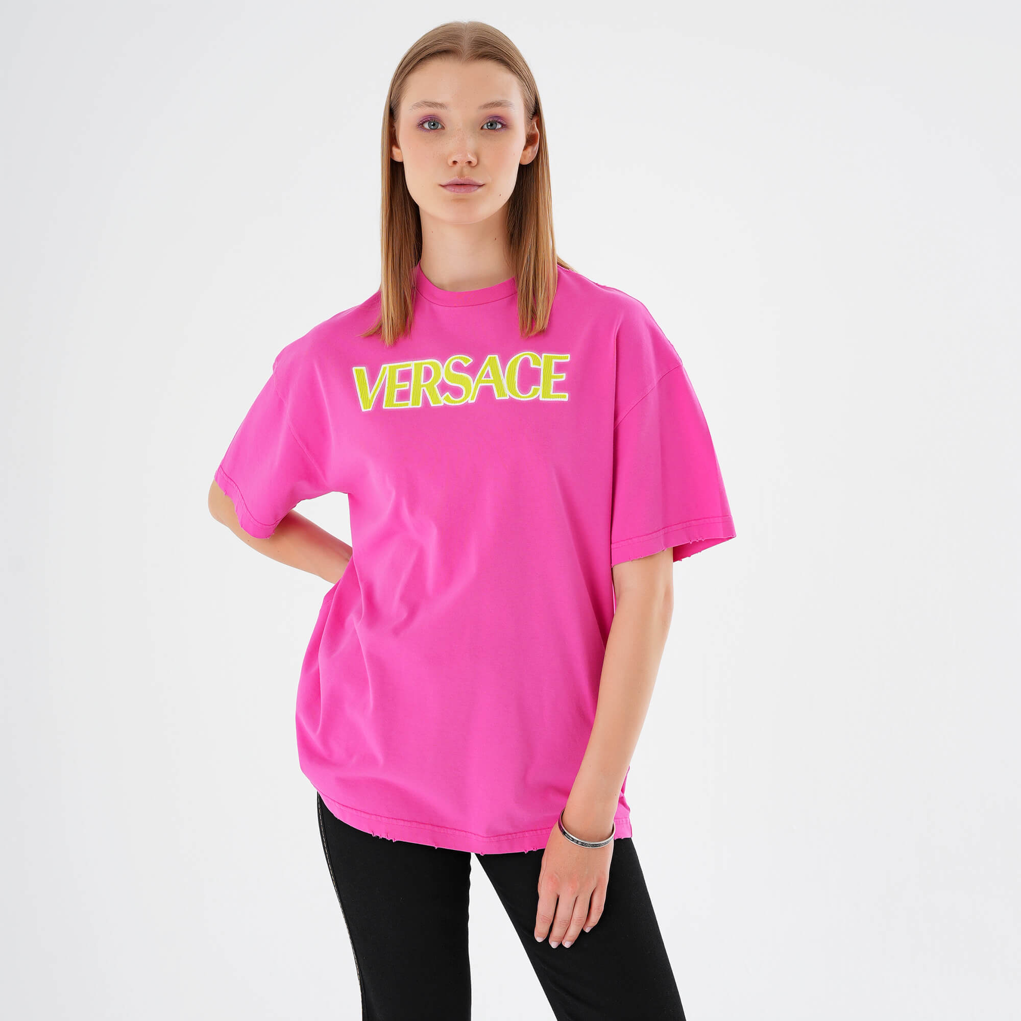 Versace - Pink & Yellow Logo Print Tshirt 38